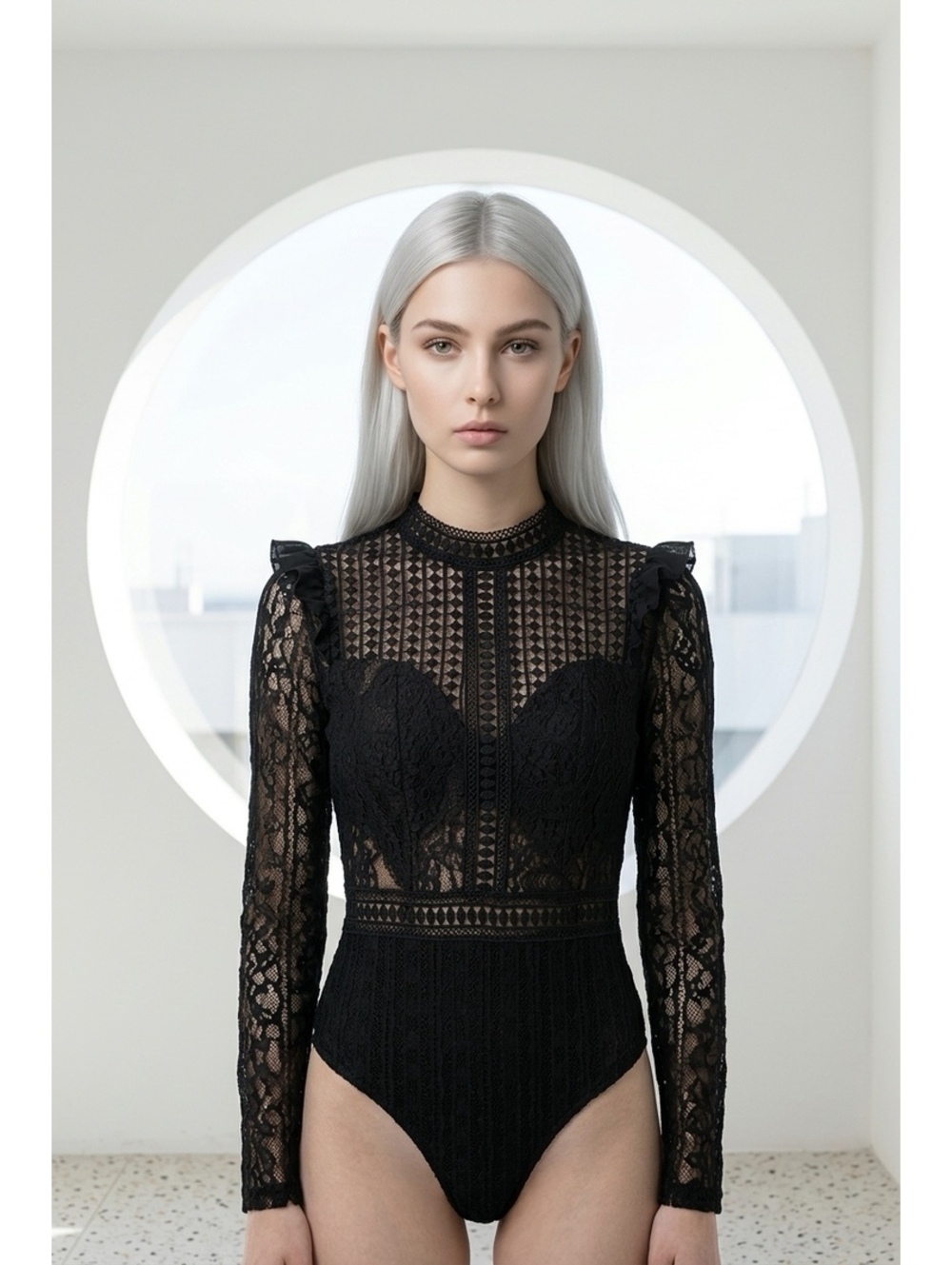 Hello Molly "Not That Easy" Black Lace Bodysuit Size 4